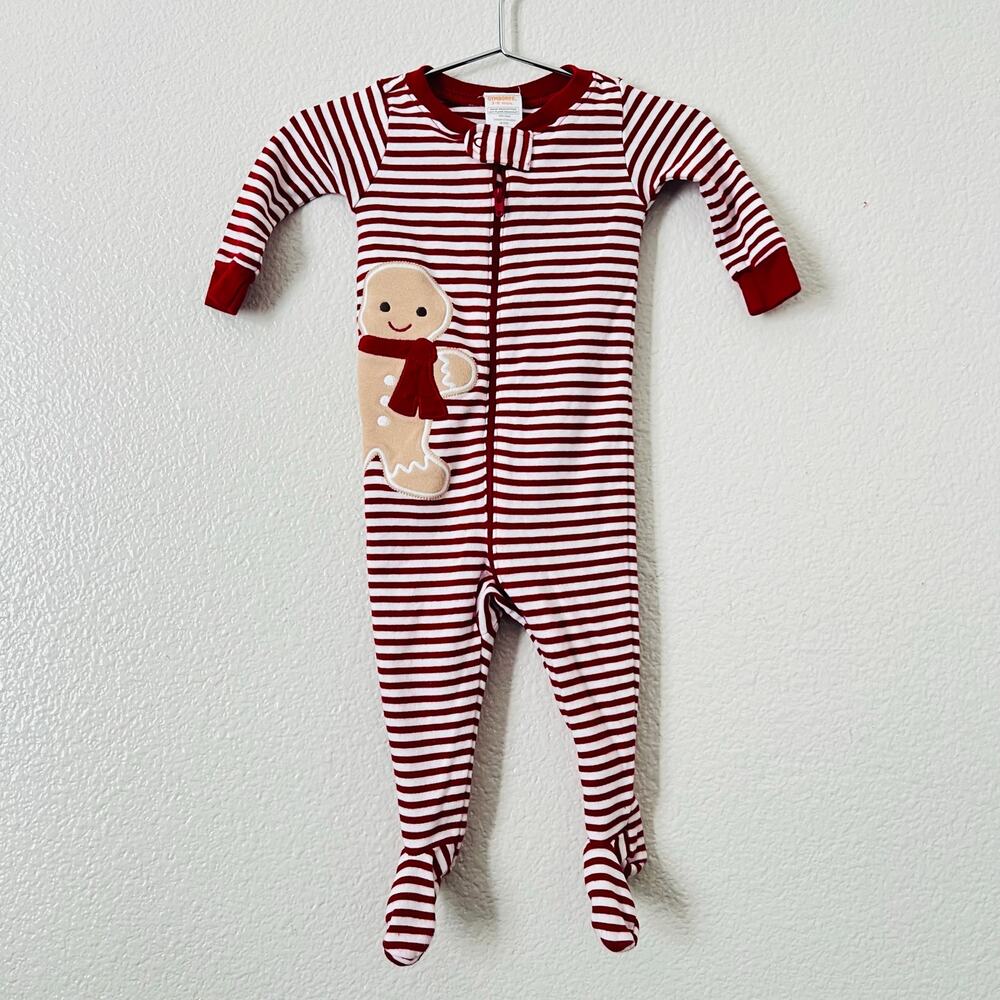 Gymboree Gingerbread Man Red White Stripe Zip Footie PJ Pajama Onesies